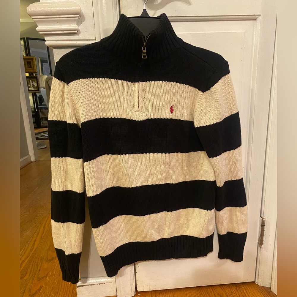 EUC Polo RALPH LAUREN Black & Cream Sweater Knit Boys Large 14-16
